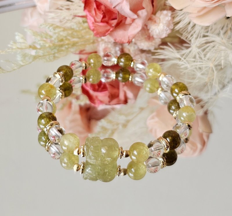 Chardonnay - Abundant Wealth Crystal/ Stone/Pixiu Crystal/Green Stone/White Crystal - สร้อยข้อมือ - คริสตัล สีเขียว