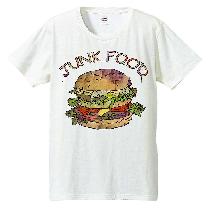 T-shirt / Hamburger - เสื้อยืดผู้ชาย - ผ้าฝ้าย/ผ้าลินิน ขาว