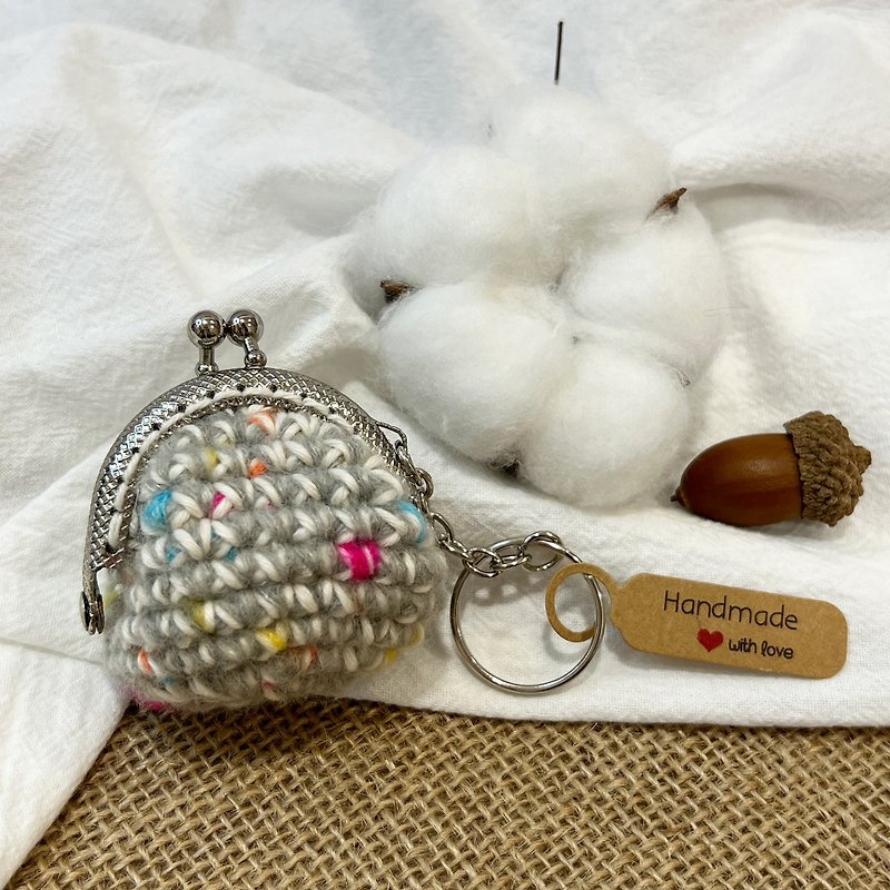 [Classic] Macaron Mouth Gold Bag Keychain-No.11 Sesame Milk Gray - Keychains - Wool 