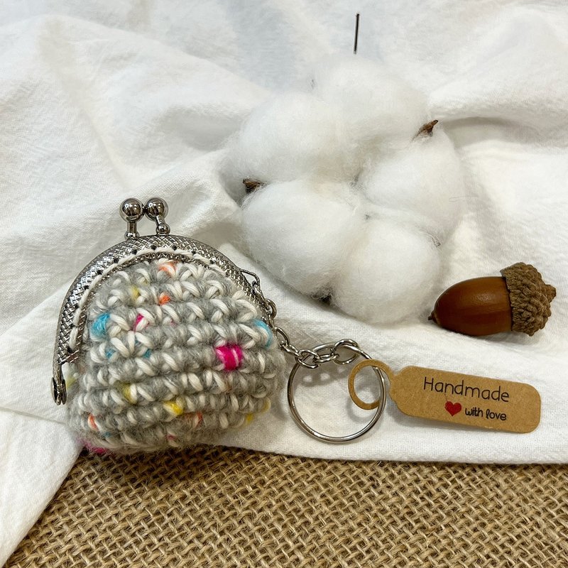 [Classic] Macaron Mouth Gold Bag Keychain-No.11 Sesame Milk Gray - Keychains - Wool 