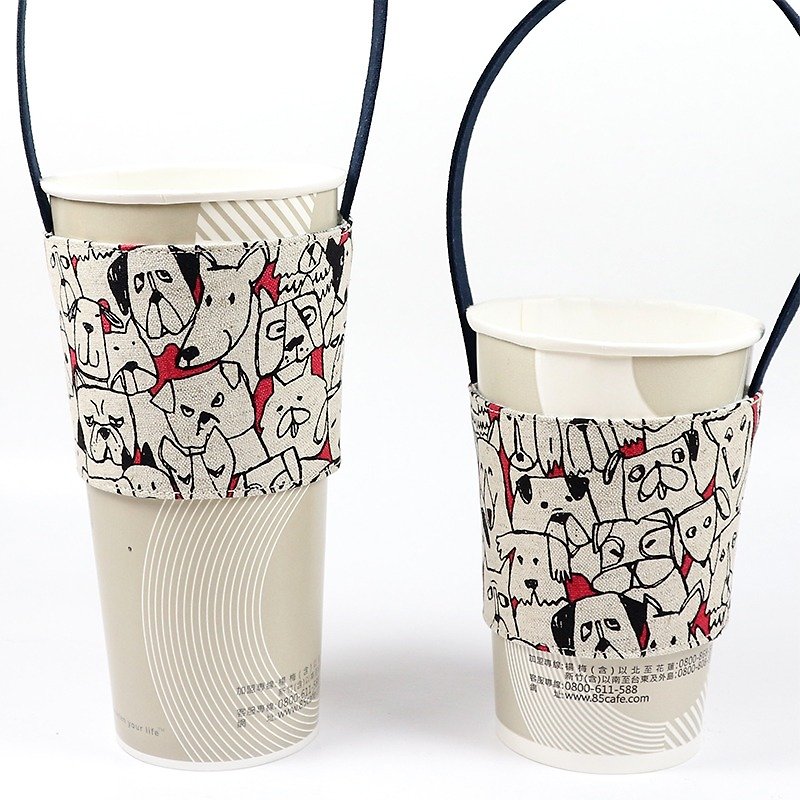 Drink Cup Set Green Cup Set Bag - Comic Dog - ถุงใส่กระติกนำ้ - ผ้าฝ้าย/ผ้าลินิน สีแดง