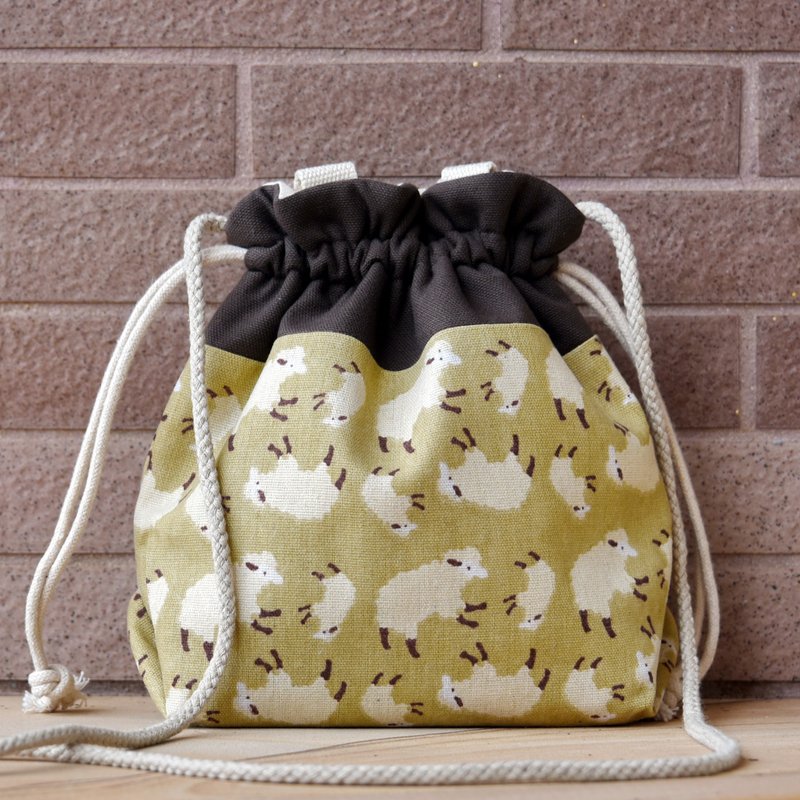 Three-in-one shoulder/cross-body/portable bucket bag ~ Sheep (A67) - กระเป๋าแมสเซนเจอร์ - ผ้าฝ้าย/ผ้าลินิน สีเหลือง