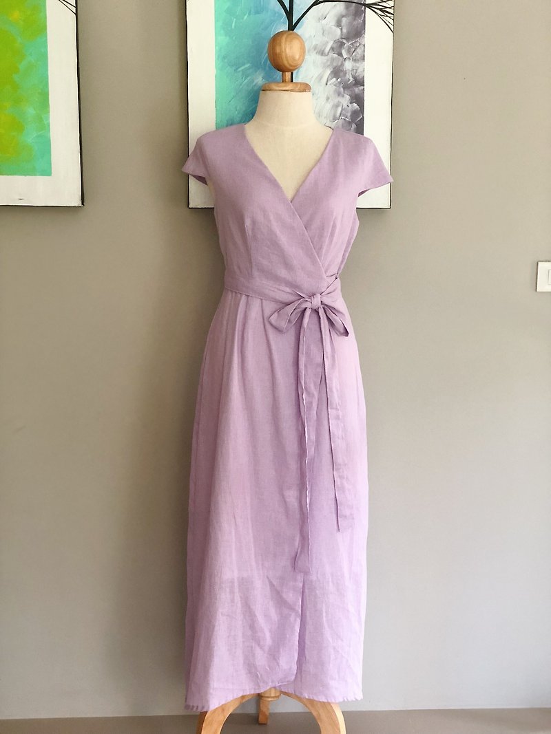 Isabella Linen Dress - purple  - ชุดเดรส - ลินิน สีม่วง