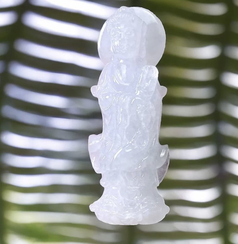 Ice white jade carved Guanyin Bodhisattva | Natural Burmese jade A grade jade | Gifts - Necklaces - Jade White