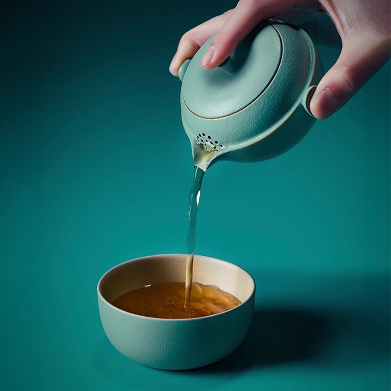 萬仟堂快客杯一壺一杯辦公室便攜隨身旅行茶具單人功夫茶具平安壺 - 茶壺/茶杯/茶具 - 陶 