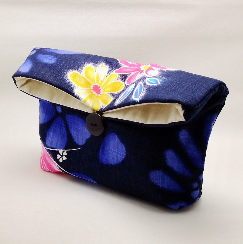 Foldover clutch, cosmetic bag, wedding purse, makeup pouch, bridal, bridesmaid gifts set, cotton purse, travel bag (Ref. FC1) - Clutch Bags - Cotton & Hemp Blue