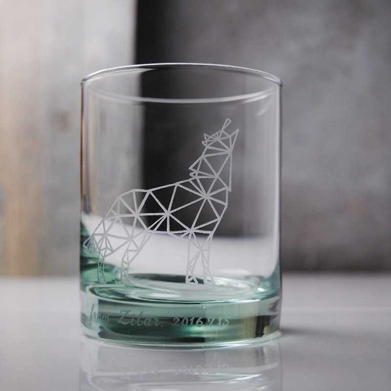 250cc [Greenpeace] wilderness wolf whiskey cup glass Italian Bormioli Rococo carved lettering whiskey cup - Customized Portraits - Glass Green
