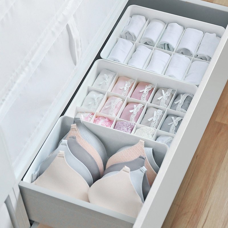 Japan Shoyama Multi-functional Partition Underwear/Pants/Socks PP Storage Box with Lid-3-Piece Set - Storage - Plastic Multicolor