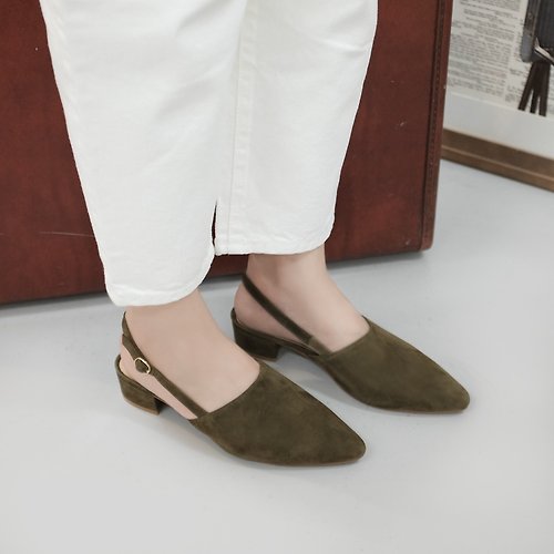 MajorPleasure 女子鞋研究室 柔軟麂皮! 夏日印象派中跟涼鞋 綠 全真皮 MIT -池塘