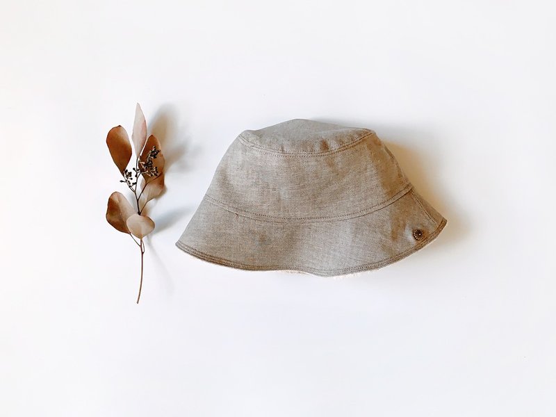 Organic cotton and cashmere double-sided hand-made basin hat - หมวก - ผ้าฝ้าย/ผ้าลินิน สีนำ้ตาล