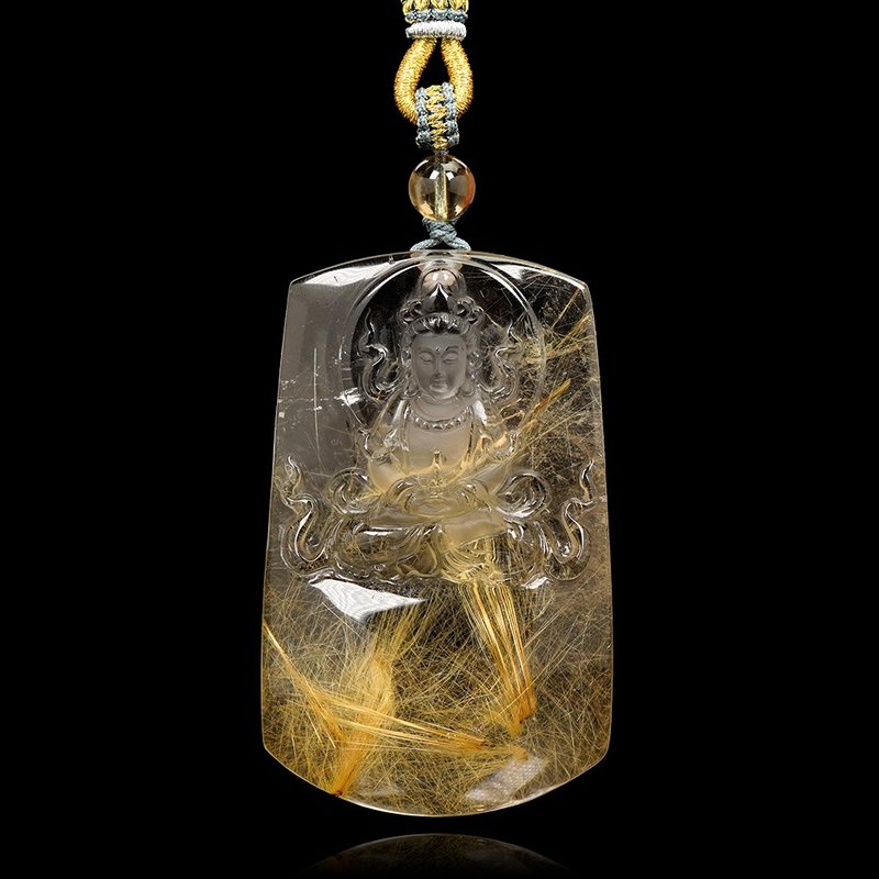 【正佳珠寶】金鈦晶 頂級極淨細絲 85.2g 觀世音菩薩 寶瓶觀音 - 項鍊 - 半寶石 多色