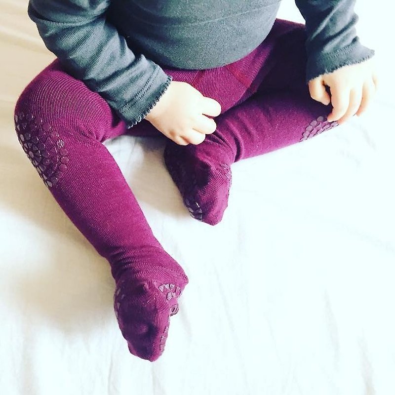 GoBabyGo 護膝防滑褲襪 - 葡萄紫 Tights - Plum - 其他 - 棉．麻 黑色