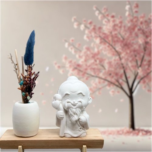 創藝 禪香光影 手作館 文青簡約風 淨念吉祥之月下老人 原木底座系列 搭配永生花瓶