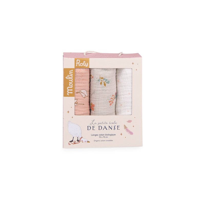 French Moulin Roty little dance school baby pure cotton swaddle gift box (three pieces) - Blankets & Throws - Cotton & Hemp Multicolor