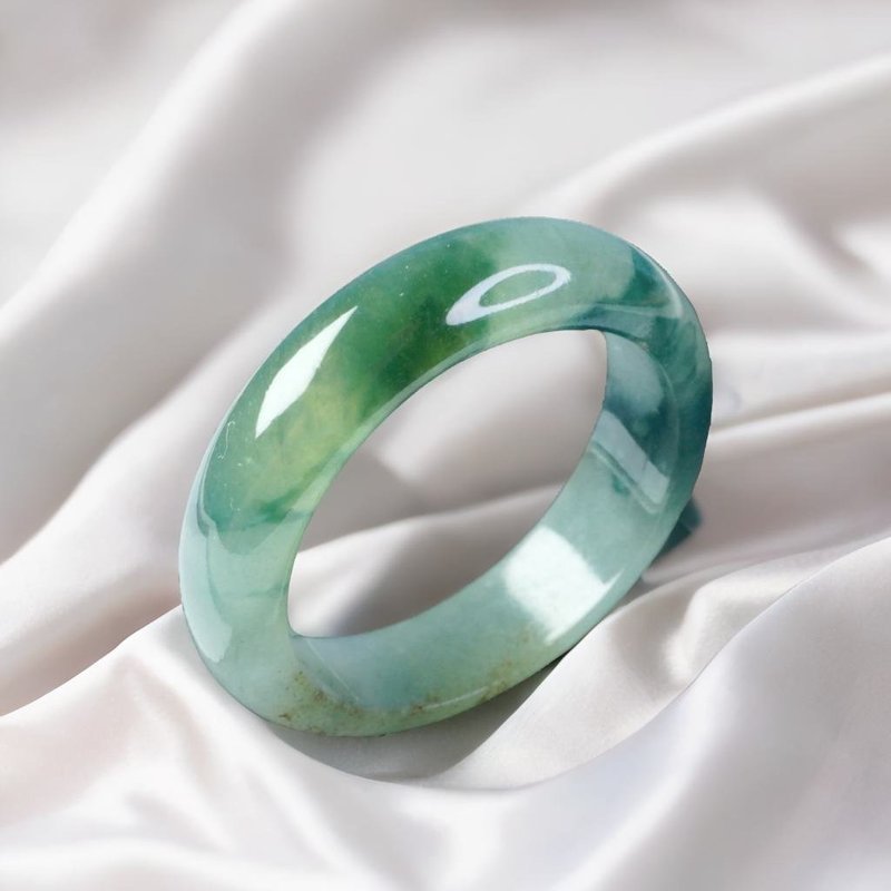 冰種飄花翡翠戒指戒圈 | 國際17圍 | 天然緬甸玉翡翠A貨 | 送禮 - 戒指 - 玉石 綠色