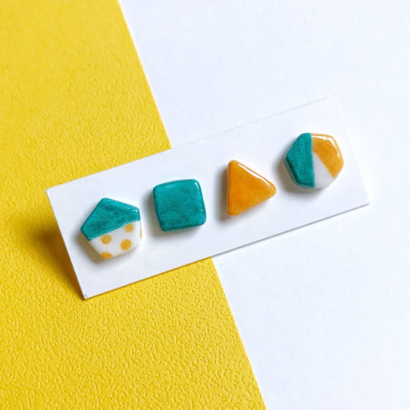 Small Geometry Series_Multicolor Combination-Hand-made/Hand-painted Earrings - ต่างหู - วัสดุอื่นๆ หลากหลายสี