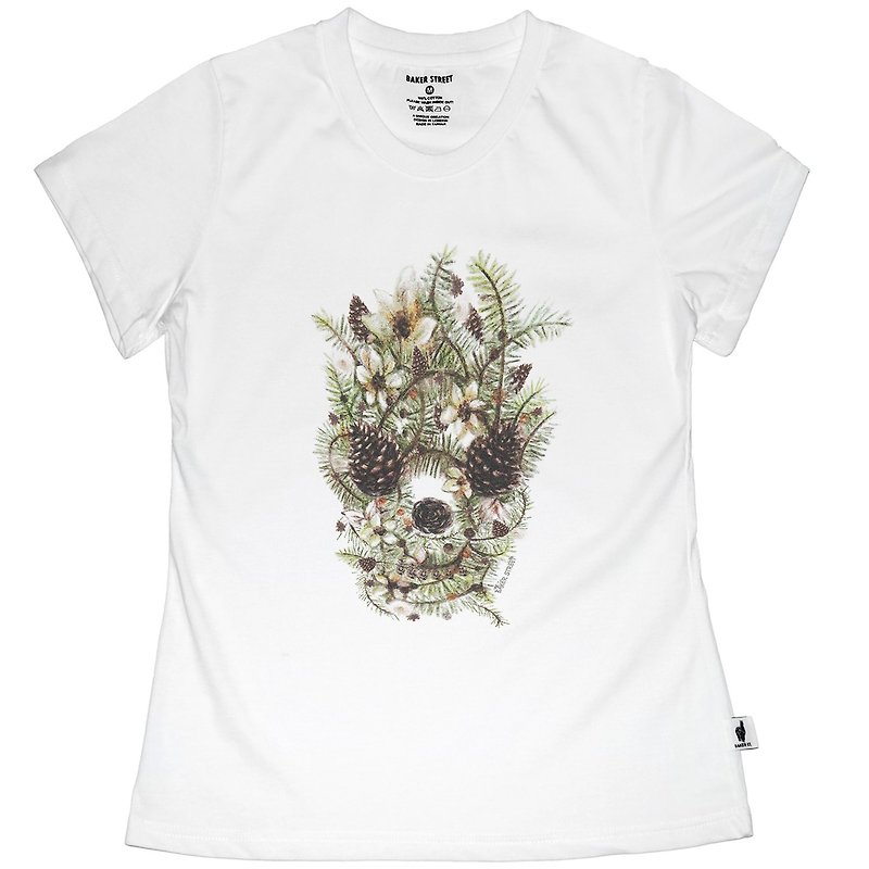 British Fashion Brand -Baker Street- Hazelnut Skull Printed T-shirt - Women's T-Shirts - Cotton & Hemp White