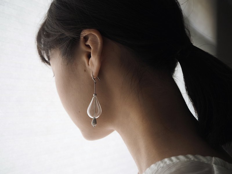 No.89 The Dreamy Bubble Earrings 美夢泡泡琉璃耳飾 - Earrings & Clip-ons - Glass Transparent