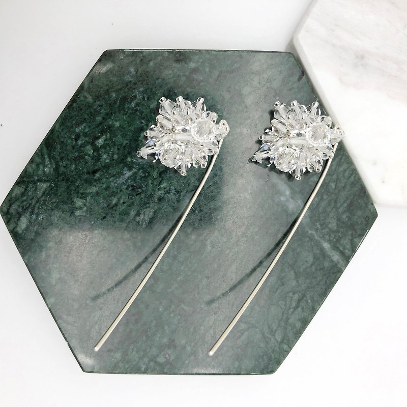 Swarovski Crystals 925 Silver Earrings【Crystal Earrings】【wedding】 - Earrings & Clip-ons - Crystal Transparent