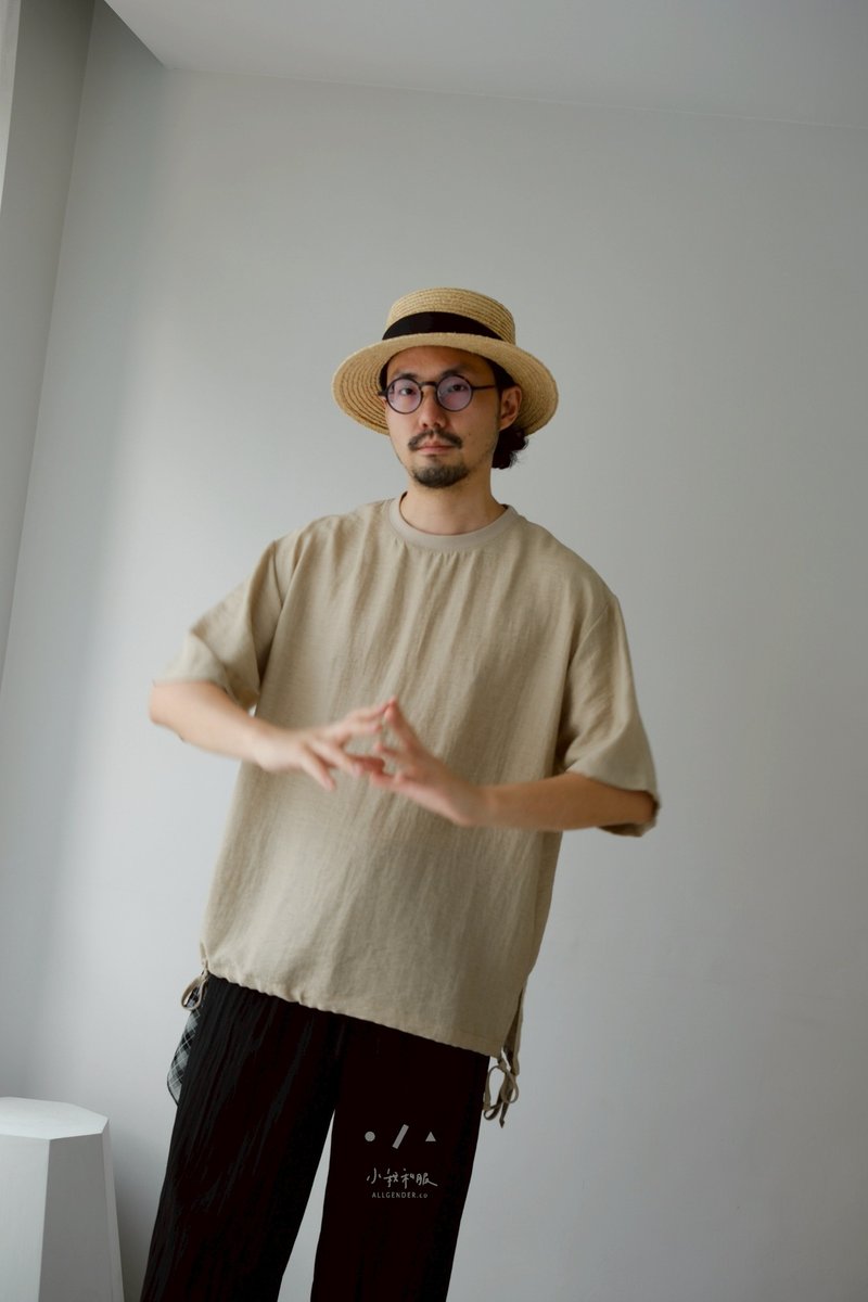 小我獨家 侘寂森林棉麻綁繩TEE - 2色 - 侘寂卡其 現貨 - 男 T 恤 - 其他人造纖維 卡其色