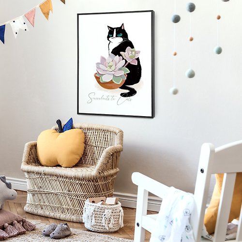 菠蘿選畫所 花園裏的貓 • 多肉-兒童房掛畫/複製畫/北歐/手繪/空間佈置/貓咪