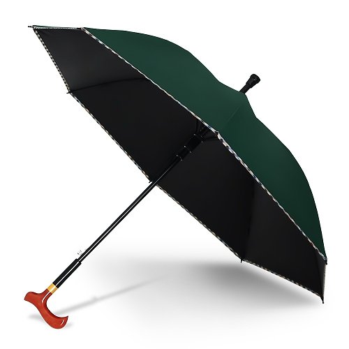 TDN 雙龍素色格紋邊英爵黑膠降溫休閒傘自動直立傘(森林綠)