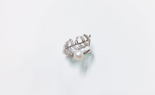 小王子星球 羽毛葉子 珍珠戒指 925純銀 手工鑲嵌 母親節禮物