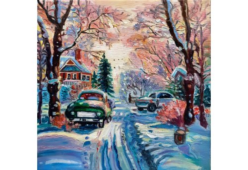 OlgaShelArt 原創畫 House Winter Painting Art Original Art Oil Painting Oil On Canvas
