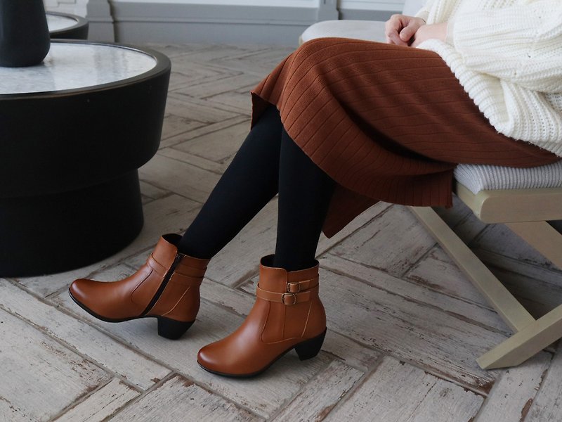 【 Deepshadow 】short boots -  Brown - Women's Booties - Genuine Leather Brown