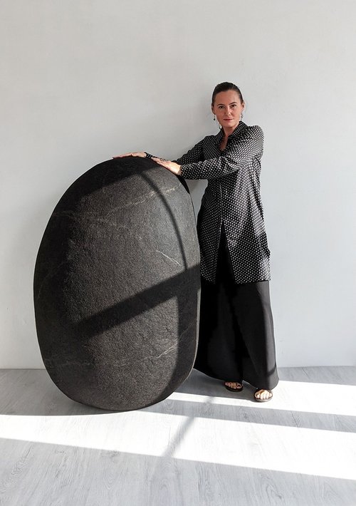 KATSU Wool stone pouf ottoman, floor cushion – Lava Model