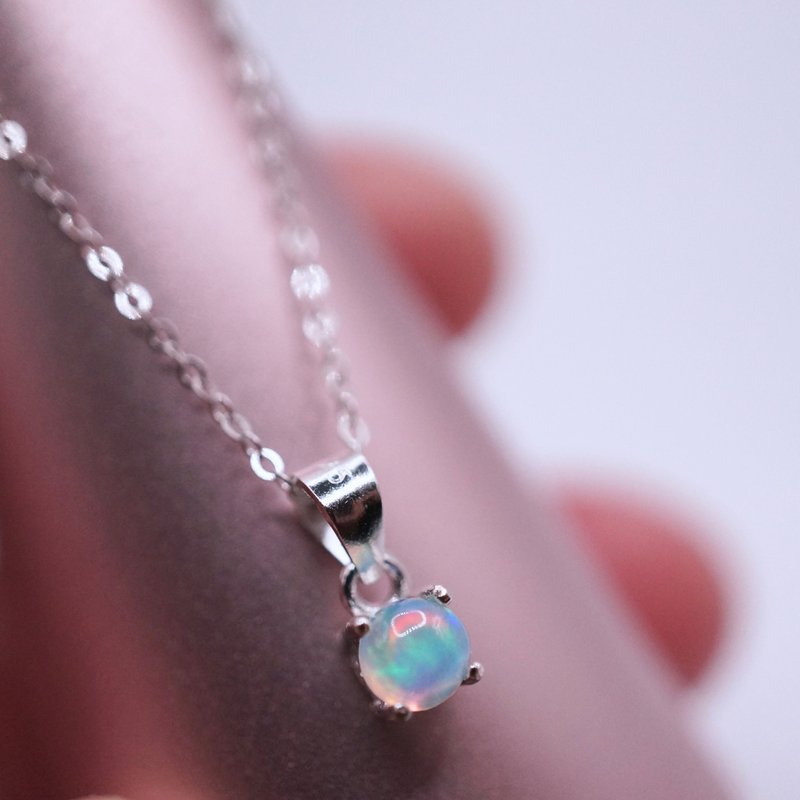 ITS-N163【925銀・寶石項鍊・Opal・歐泊・蛋白石】細緻項鍊。 - 項鍊 - 半寶石 銀色
