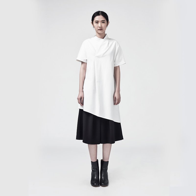 TRAN - Asymmetrical slits dress - เสื้อผู้หญิง - ผ้าฝ้าย/ผ้าลินิน ขาว
