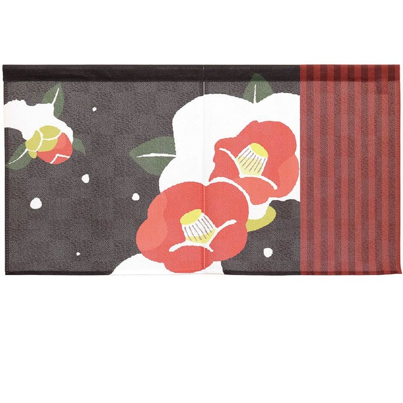 日本製コスモ短門簾山茶花-黑 - 門簾/門牌 - 其他人造纖維 