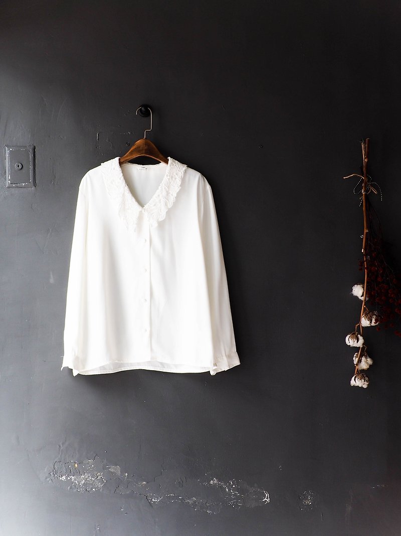 River Hill - milk white-collar sub-basket empty antique silk shirt lace Spring girls Jacket shirt oversize vintage - Women's Shirts - Silk White