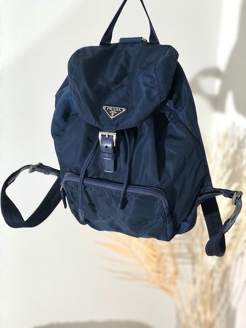 Directly shipped from Japan, brand name used packaging] PRADA triangle logo  nylon leather backpack bag pack navy vintage 8jeijv - Shop solo-vintage  Backpacks - Pinkoi