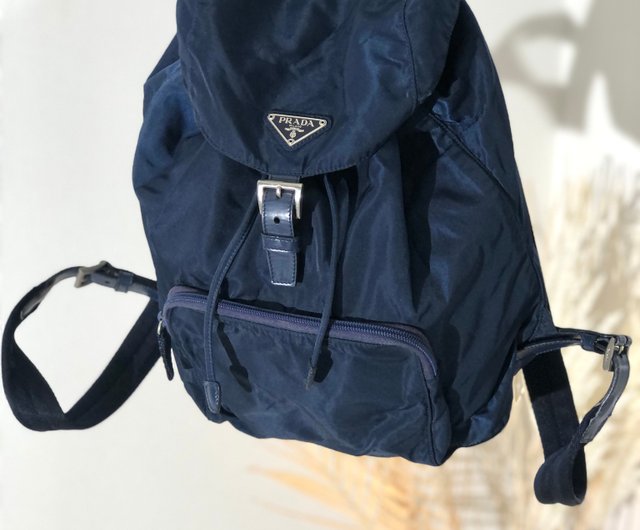 Directly shipped from Japan, brand name used packaging] PRADA triangle logo  nylon leather backpack bag pack navy vintage 8jeijv - Shop solo-vintage  Backpacks - Pinkoi