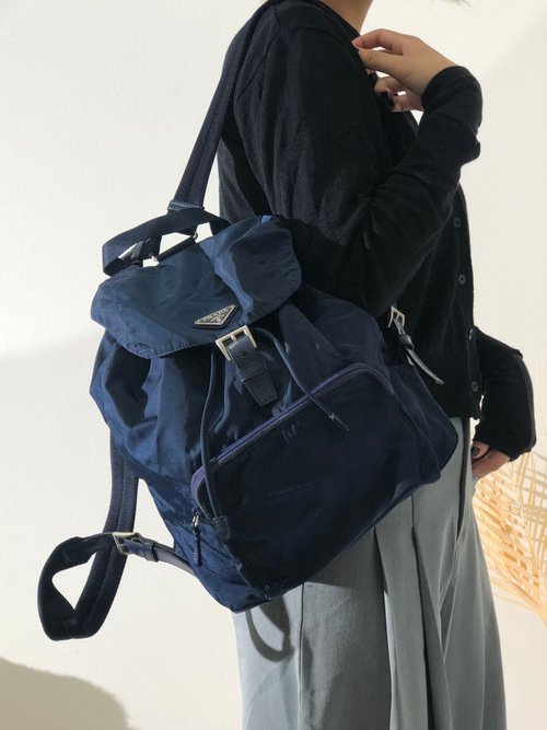 PRADA プラダ 90S トライアングルロゴ レザー リュック バックパック PRADA プラダ トライアングルロゴ ナイロン×レザー バックパック