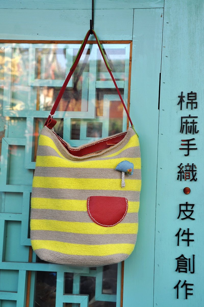 Nemo stray - Cotton twine hand-crocheted shoulder bag - กระเป๋าแมสเซนเจอร์ - ผ้าฝ้าย/ผ้าลินิน 
