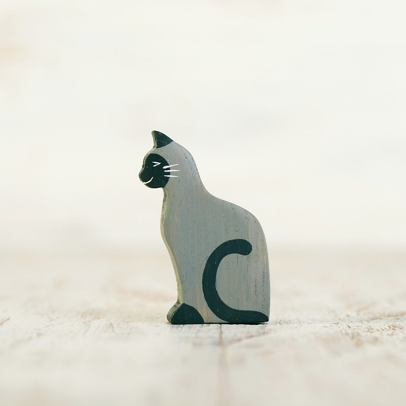 Wooden Toy Cat Figurine Domestic animal Pet - 嬰幼兒玩具/毛公仔 - 環保材質 灰色