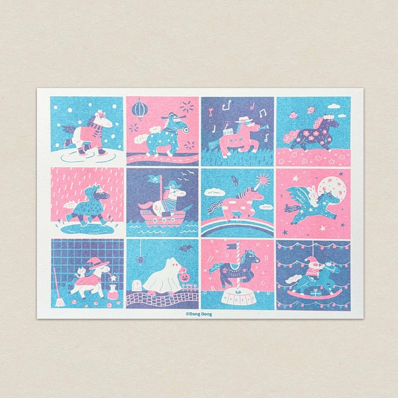 The Horse Hop / 孔版印刷 /A5明信片/ハガキ - 卡片/明信片 - 紙 多色