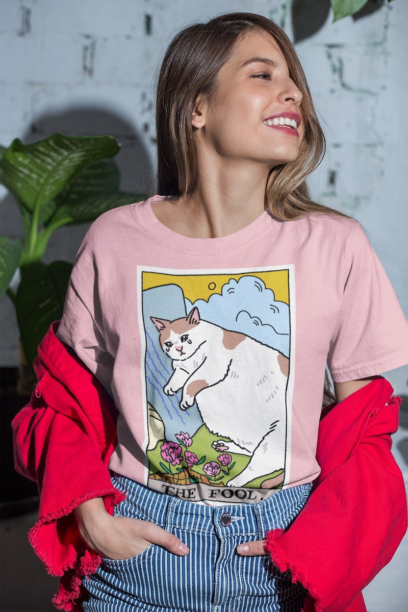 The Fool - The Original Tarot Cat Meme Unisex T-shirt in - Women's T-Shirts - Cotton & Hemp Pink
