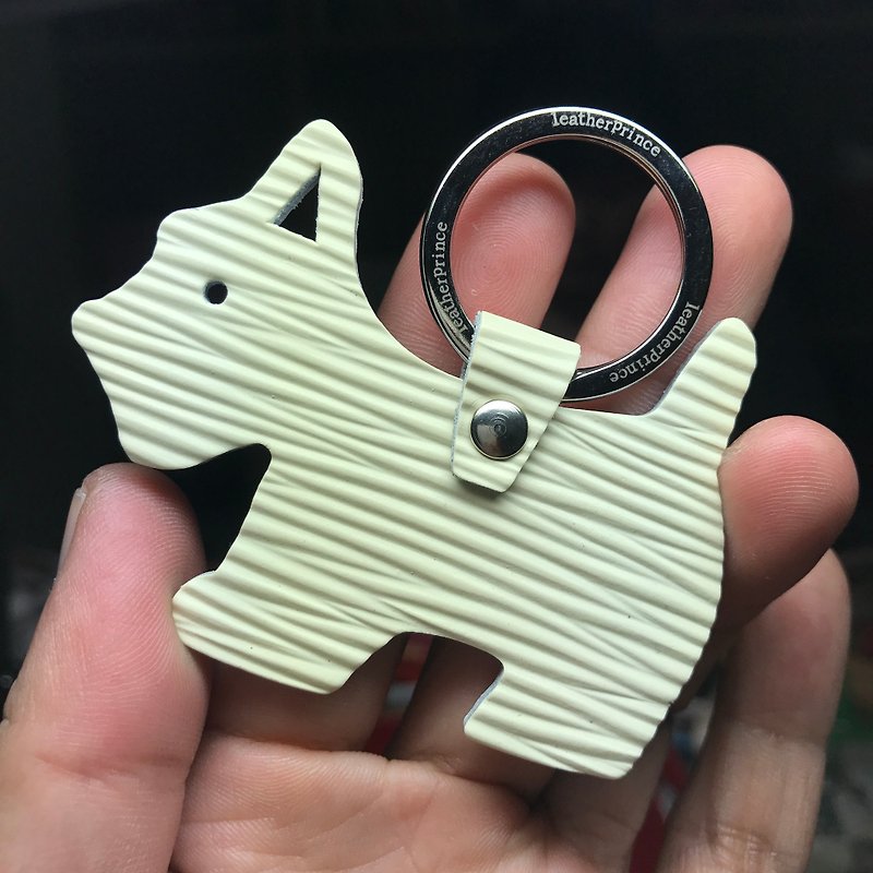 {Leatherprince handmade leather} Taiwan MIT white cute shenrui silhouette version leather key ring / Schnauzer Silhouette epi leather keychain in white (Small size / - ที่ห้อยกุญแจ - หนังแท้ สีดำ
