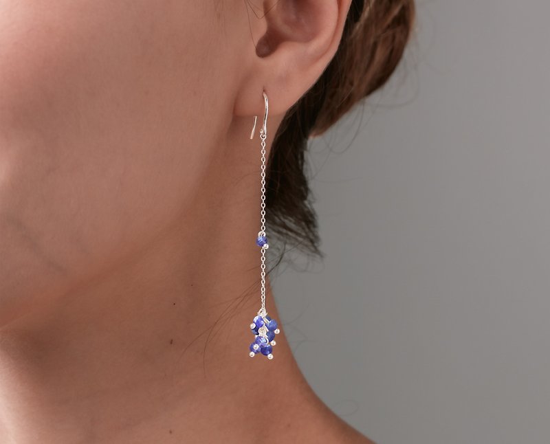 Tanzanite long chain earrings-Handmade grape dangling December birthstone hook - ต่างหู - เงินแท้ สีม่วง