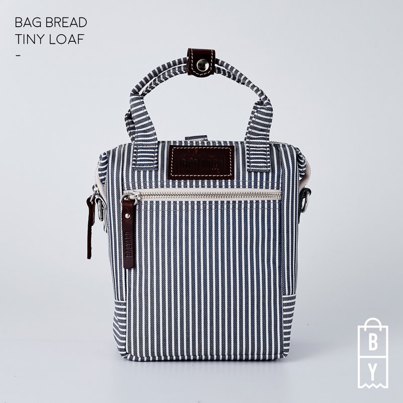 BAG PACK : BAG BREAD: NAVY STRIPE: TINY LOAF (H23 cm x W15 cm - Backpacks - Cotton & Hemp Blue