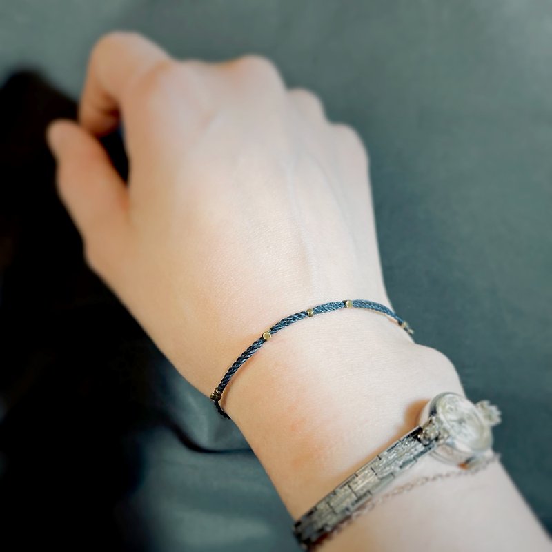 Be Careful - Extremely Fine Midnight Blue Bronze Square Bead Retractable Knot Braided Wax Thread Bracelet Minimalist Navy Blue Wrap - Bracelets - Other Man-Made Fibers Blue