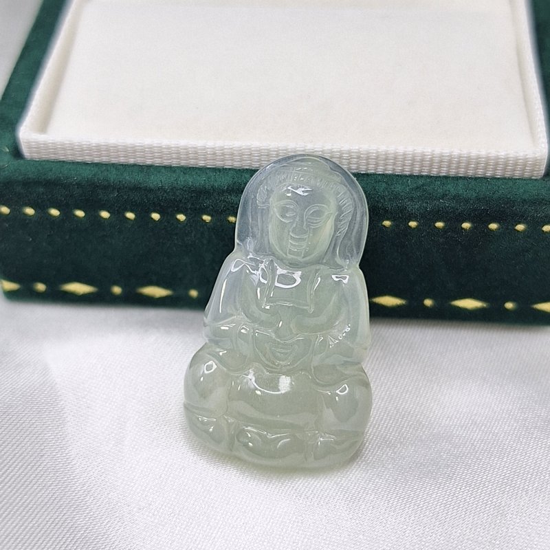 老種料 細膩 觀音吊墜 | 天然緬甸玉A貨翡翠 - 項鍊 - 玉石 