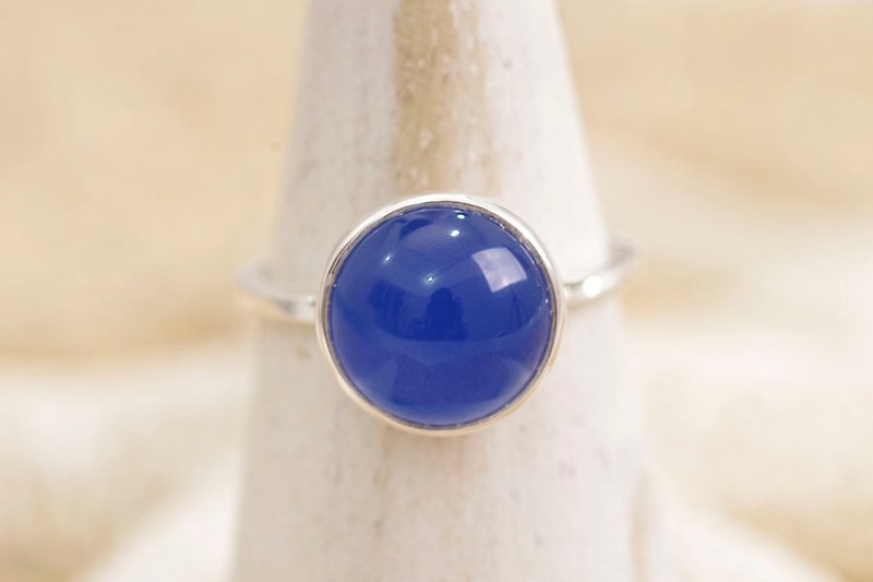 ブルーアゲートの一粒シルバーリング - 戒指 - 石頭 藍色