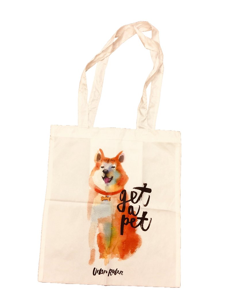 PK bearsI love life shopping bag-Get a Pet Akita (White) - กระเป๋าแมสเซนเจอร์ - วัสดุกันนำ้ สีน้ำเงิน