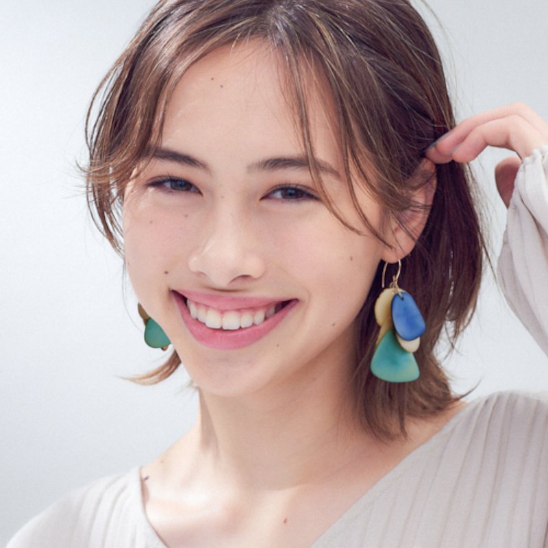 14kgf LAGOON Tagua Nuts layers pierced earrings - ต่างหู - ไม้ สีน้ำเงิน