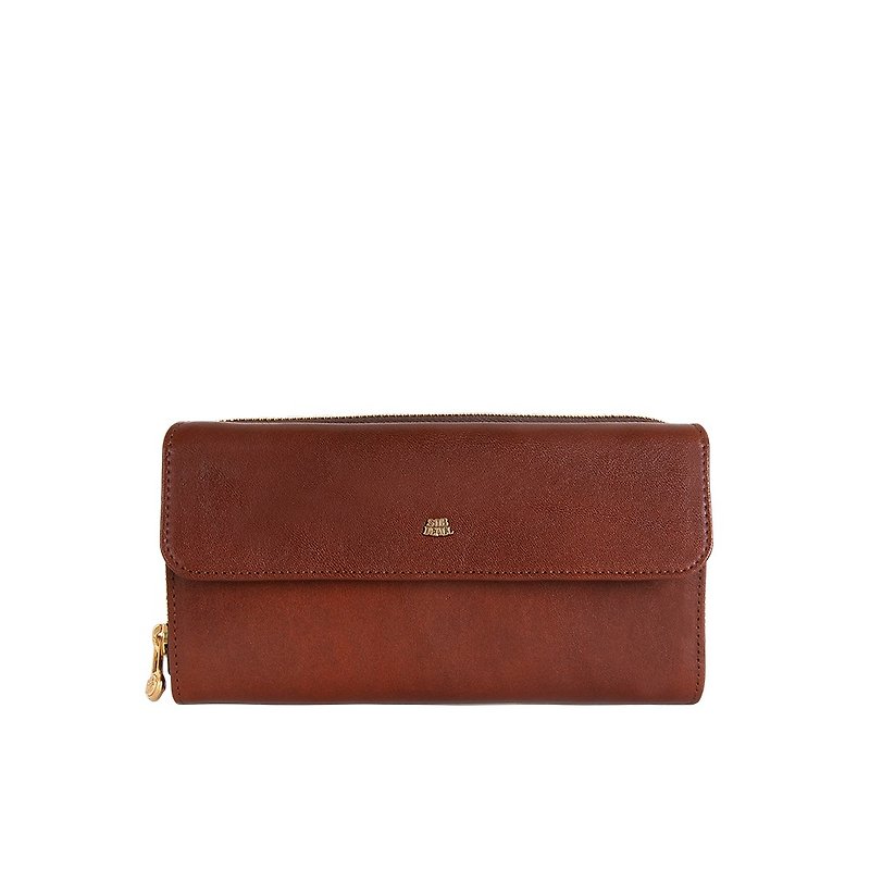 【SOBDEALL】Vegetable tanned leather double pocket long clip - กระเป๋าสตางค์ - หนังแท้ สีนำ้ตาล